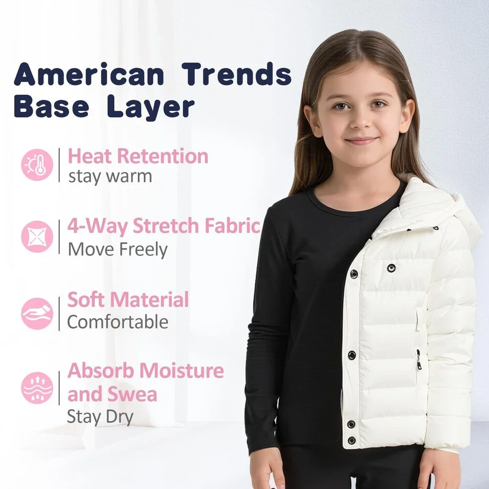 Thermal Kids Black Underwear Ski Long John Set Base Layer 2X-LARGE (120) /5T-6T